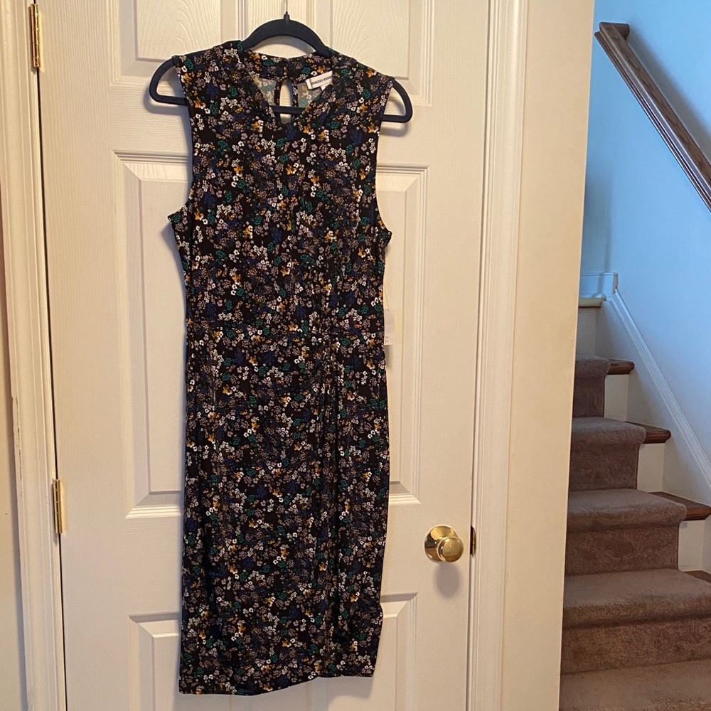 Amazon Essentials Black Floral Sleeveless Twist Neck Faux Wrap Dress…size L - Picture 1 of 6